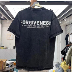 Heavy washes the base letter printing shirt T-shirt