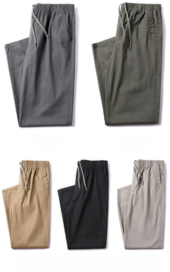 Men's 100% Cotton Sunwashed Pants, Standard Fit, Men Straight Cargo Trousers, Casual Pants, Monochromatic, Elastic Waist