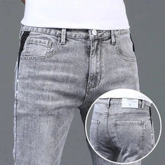 Fashionable Men's Luxury New Gray Solid Denim Pants Slim Fit Tretch Drsigner Skinny Jeans for Summer Casual Wear