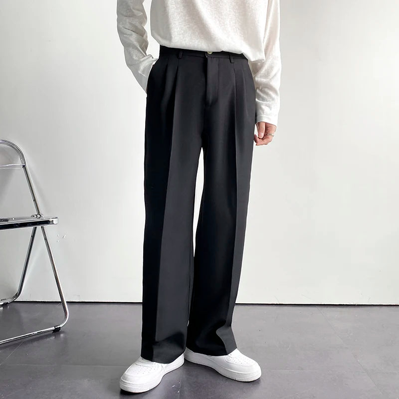 Spring And Summer Vertical Straight Suit Pants Men's Loose Korean Version Casual White Black Wide-leg Mopping Trousers