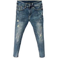 Men's Korean Style Classic Jeans New Blue Ripped Jeans for Men Fashion Trendy Summer Skinny Ripped Hole Cargo Trousers