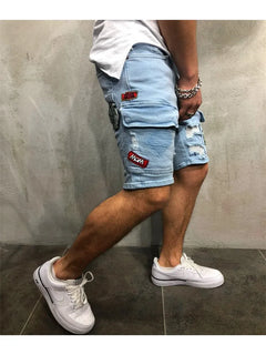 Summer Ripped Shorts Jeans Men Hip-Hop Denim Pants Stretch Light blue Fashion Design Slim Straight Male Short Jeans Hombre