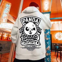 Retro Letter Panda Print Fleece Hoodies Oversized Male and Female Streetwear Casual Hooded Sweatshirts Loose Hip Hop y2k Hoody