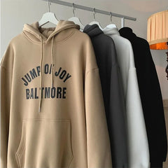 American retro heavyweight ruffian handsome hooded sweater for male oversize simple casual letter print coat in autumn clothes