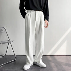 Spring And Summer Vertical Straight Suit Pants Men's Loose Korean Version Casual White Black Wide-leg Mopping Trousers