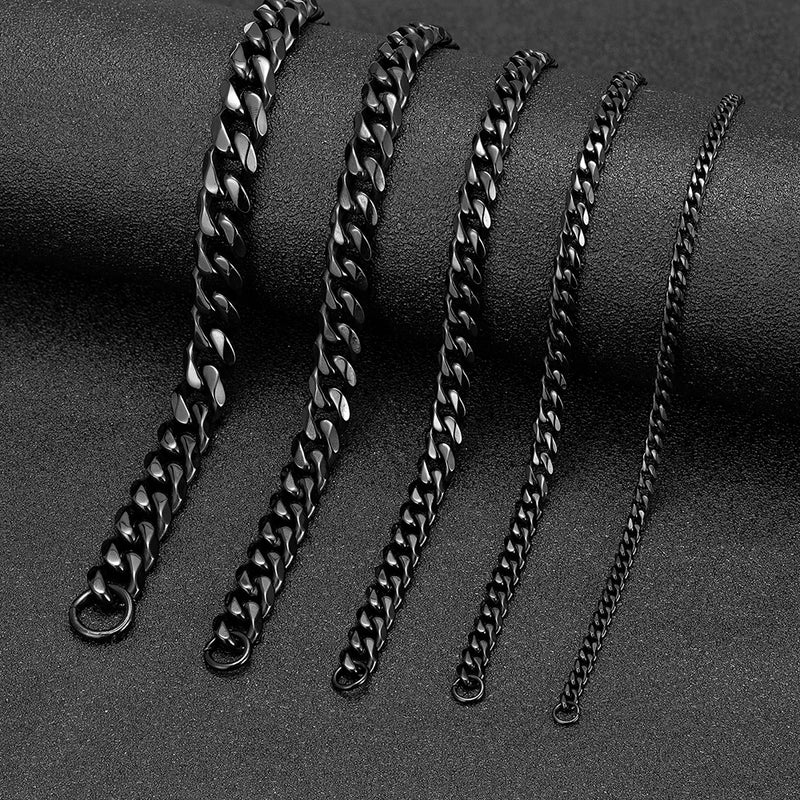 MKENDN Punk Men 3-11mm Stainless Steel Black Dainty Curb Cuban Link Chain Bracelets for Men & Women Unisex Solid Jewelry Gifts