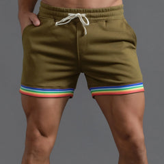 Polyester Shorts Men Summer Solid Color Rainbow Pants Pocket Drawstring Loose Casual Sports Running Glitter Foam Star