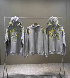 Street dandelion embroidered flower hoodie  American men and women winter plus velvet loose casual y2k clothes