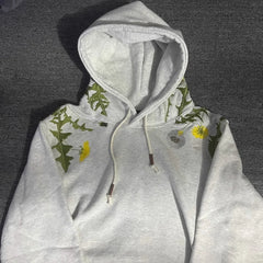 Street dandelion embroidered flower hoodie  American men and women winter plus velvet loose casual y2k clothes