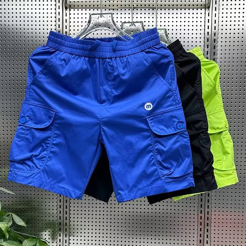 Summer Men's Beach Shorts Korean Fashion Sports Shorts Outdoor Casual Men's Clothing High Quality Blue Pocket Shorts