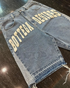 American Street Embroidery High Waist Washed Denim Shorts  Retro Trendy Brand Oversized Jeans Men Y2k Goth Punk Shorts