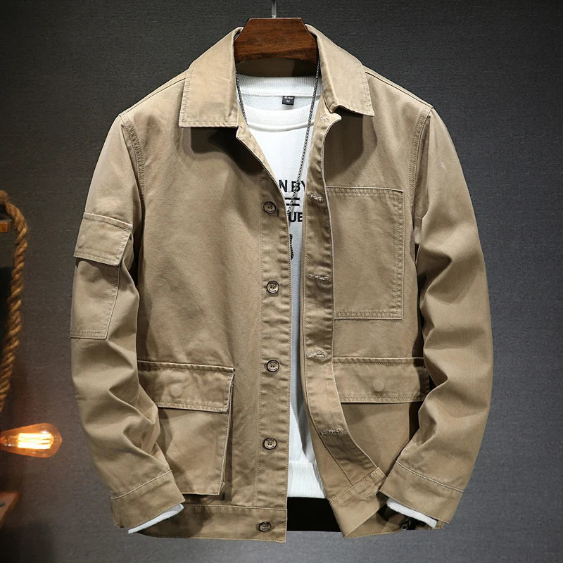 Men's American Style Vintage Denim Jacket spring and autumn new style Casual Fashion High Quality Cotton Dark Khaki Jacket