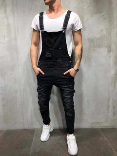 New Fashion Men's Jeans Overalls High Street Ripped Denim Jumpsuits Hip Hop Men Cargo Bib Pants Cowboy Male Jean Dungarees