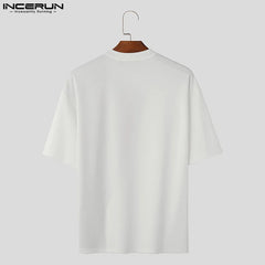 INCERUN Summer Men T Shirt Patchwork O-neck Short Sleeve Streetwear Casual Men Clothing Korean Style Loose Tee Tops L-5XL