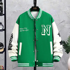 Men's Letter Printed Loose Baseball Jacket Fashion Embroidered Y2K Street Hip-hop Retro Uniform Suit Coat