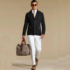 Men's Suede Blazer Elegant Suit Man Dress Single-breasted Modern Men's Suits Customizable Multiple Pockets Lapel Blazers Fashion