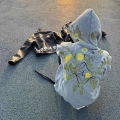 Street dandelion embroidered flower hoodie  American men and women winter plus velvet loose casual y2k clothes