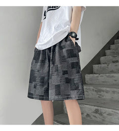 New Arrival Mens Shorts Newest Summer Casual Shorts Men Cotton Fashion Wide Leg Loose Beach Checkered Denim Jeans Outdoor C17