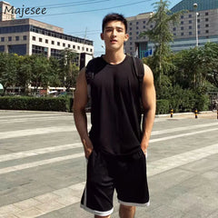 Tanks Men American Solid Sleeveless Loose Trendy Joggers All-match Basic Ins Bodybuilding Summer Fashion Handsome Singlets