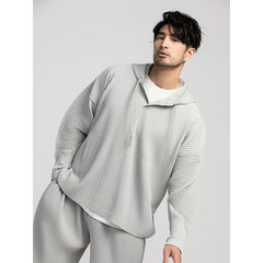 Miyake Pleated Hoodies Fashion Casual Pullover Hoodies Baggy Drawstring Top