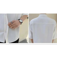 High Quality Stand Collar Shirt for Men Summer Ice Silk Draping Half Sleeves Tops Minimalist Ruffian Handsome Crimp Dress Shirt