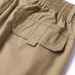 Men's 100% Cotton Sunwashed Pants, Standard Fit, Men Straight Cargo Trousers, Casual Pants, Monochromatic, Elastic Waist