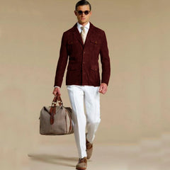 Men's Suede Blazer Elegant Suit Man Dress Single-breasted Modern Men's Suits Customizable Multiple Pockets Lapel Blazers Fashion