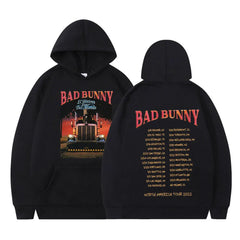 Bad Bunny El Ulitimo Tour Delmundo Tour North American Tour Double-sided Print Hoodie Streetwear Oversized Sweatshirts Tops