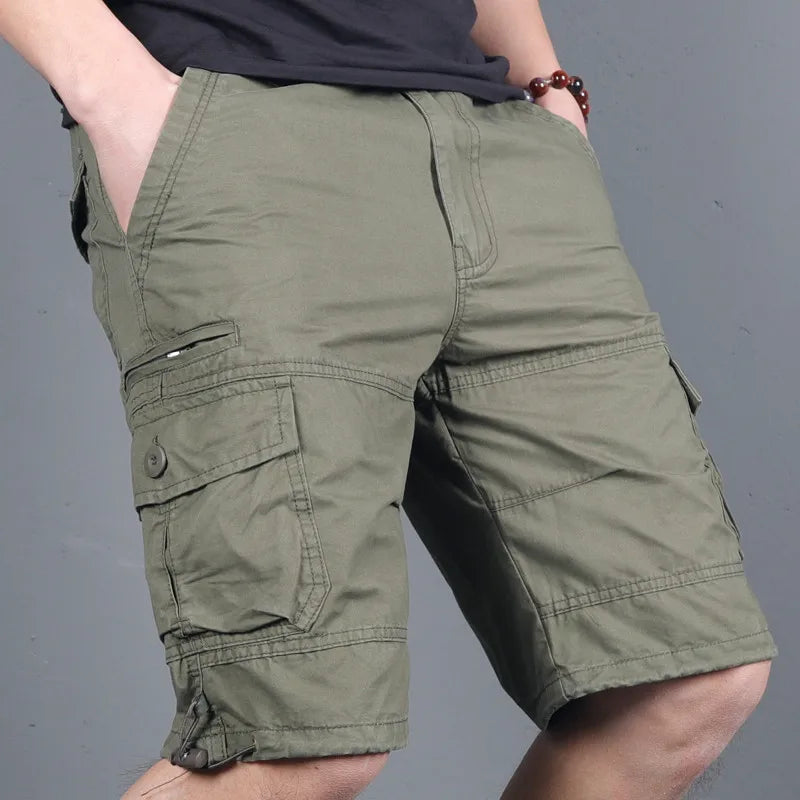 Summer Mens Cargo Shorts Solid Cotton High Quality Knee Length Male Shorts Bermuda Military Casual Work Short Pants