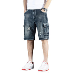 Summer New Jeans Men's Trendy Brand Piercing 5 Shorts Men's Loose Multi Pocket Work Pants Men's Outdoor Clothing