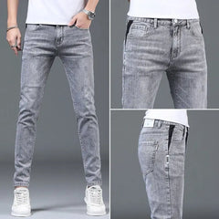 Fashionable Men's Luxury New Gray Solid Denim Pants Slim Fit Tretch Drsigner Skinny Jeans for Summer Casual Wear