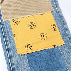 y2k jeans Patch Design Pants Men Loose Broken Jeans Korean Color Contrast man Pant Unisex High Street Denim Trousers