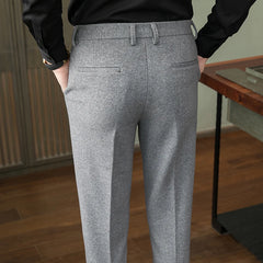 Autumn New Gray Woolen Pants, Men Fashion Casual Sanded Trousers, Size 31-36 Slim Suit Pantalon for Men