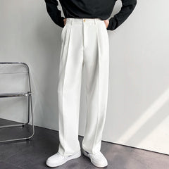 Spring And Summer Vertical Straight Suit Pants Men's Loose Korean Version Casual White Black Wide-leg Mopping Trousers