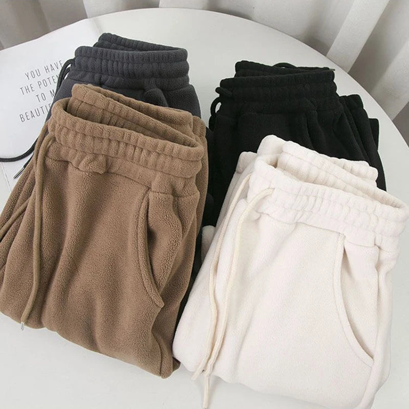 Women & Men Thick Warm Casual Pants Winter Korean Fashion High Waist Loose Sweatpants Female All Match Streetwear Harem Pants